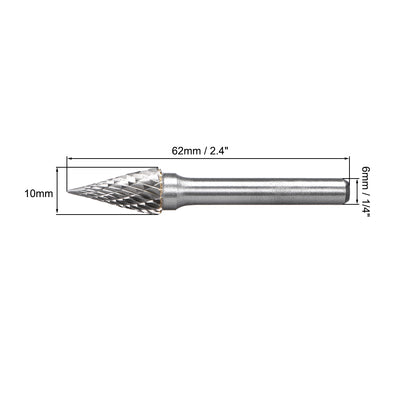 Harfington Tungsten Carbide Double Cut Rotary Burrs File Cone Shape 1/4" Shank 10mm Head