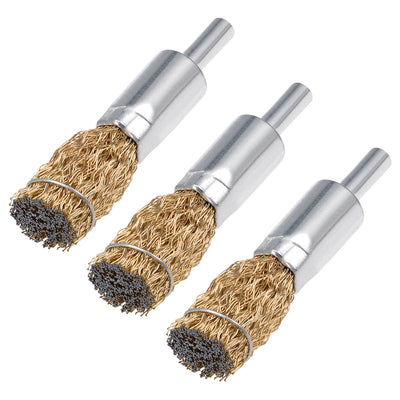Harfington 16mm Wire Wheel Brush Cup Copper Plated Crimped Steel with Shank 0.012-inch Wire Dia 3 Pcs