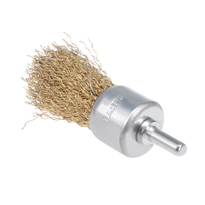 Harfington 1-Inch Wire Wheel Brush Cup Copper Plated Crimped Steel with Shank 0.012-inch Wire Dia 3 Pcs