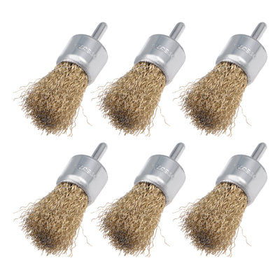 Harfington 1-Inch Wire Wheel Brush Cup Copper Plated Crimped Steel with Shank 0.012-inch Wire Dia 6 Pcs