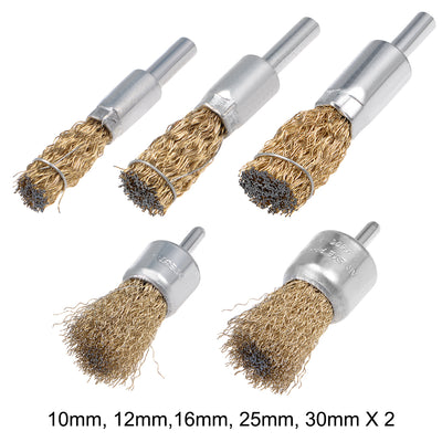 Harfington Wire Wheel Brush Cup Copper Plated Crimped Steel with Shank 0.012-inch Wire Dia Set of 10, 10mm, 12mm,16mm, 25mm, 30mm