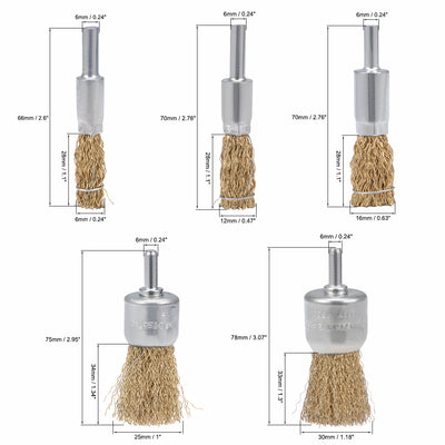 Harfington Wire Wheel Brush Cup Copper Plated Crimped Steel with Shank 0.012-inch Wire Dia Set of 10, 10mm, 12mm,16mm, 25mm, 30mm