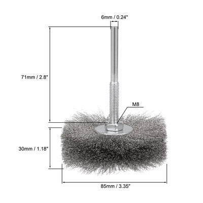 Harfington Wire Wheel Brush with Shank Bench Stainless Steel Crimped 3.35-Inch Wheel Dia for Removing Rust Polishing Metals 2 Pcs