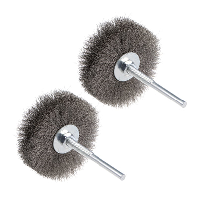 Harfington Wire Wheel Brush with Shank Bench Stainless Steel Crimped 3.35-Inch Wheel Dia for Removing Rust Polishing Metals 2 Pcs