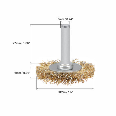 Harfington Wire Wheel Brush with Shank Bench Copper Plated Crimped Steel 1-1/2Inch Wheel  0.012-inch Wire Dia 6 Pcs