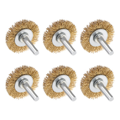 Harfington Wire Wheel Brush with Shank Bench Copper Plated Crimped Steel 1-1/2Inch Wheel  0.012-inch Wire Dia 6 Pcs
