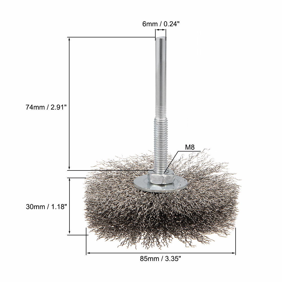 Harfington Wire Wheel Brush with Shank Bench Stainless Steel Crimped 3.35-Inch Wheel Dia 0.012-Inch Wire for Removing Rust Polishing Metals 2 Pcs