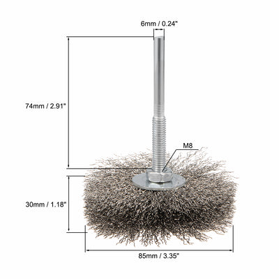 Harfington Wire Wheel Brush with Shank Bench Stainless Steel Crimped 3.35-Inch Wheel Dia 0.012-Inch Wire for Removing Rust Polishing Metals 2 Pcs