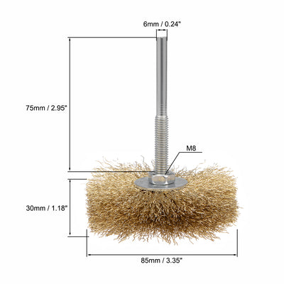 Harfington Wire Wheel Brush with Shank Bench Copper Plated Crimped Steel 3.35-Inch Wheel Dia 0.012-Inch Wire Dia for Removing Rust Polishing Metals