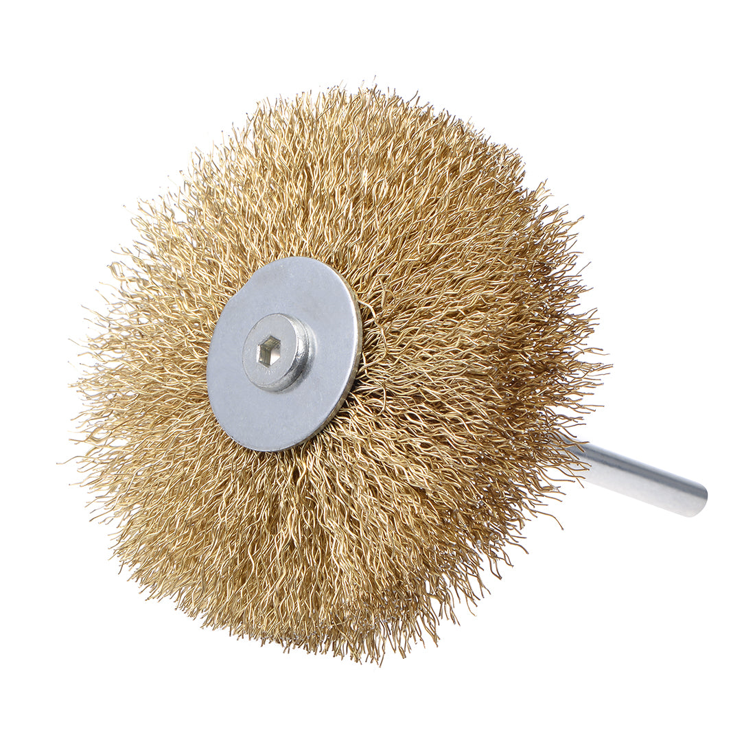Harfington Wire Wheel Brush with Shank Bench Copper Plated Crimped Steel 3.35-Inch Wheel Dia 0.012-Inch Wire Dia for Removing Rust Polishing Metals