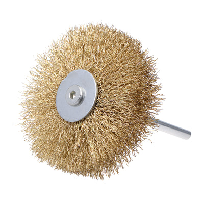Harfington Wire Wheel Brush with Shank Bench Copper Plated Crimped Steel 3.35-Inch Wheel Dia 0.012-Inch Wire Dia for Removing Rust Polishing Metals