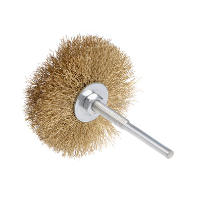 Harfington Wire Wheel Brush with Shank Bench Copper Plated Crimped Steel 3.35-Inch Wheel Dia 0.012-Inch Wire Dia for Removing Rust Polishing Metals