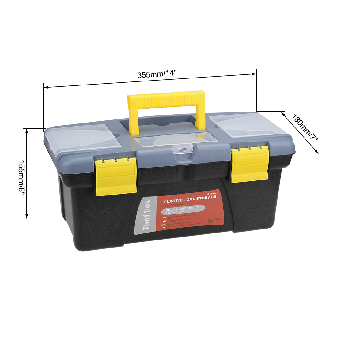 Harfington 14-inch Tool Box Plastic Tool Box with Tray and Organizers Includes Removable Three Small Parts Boxes