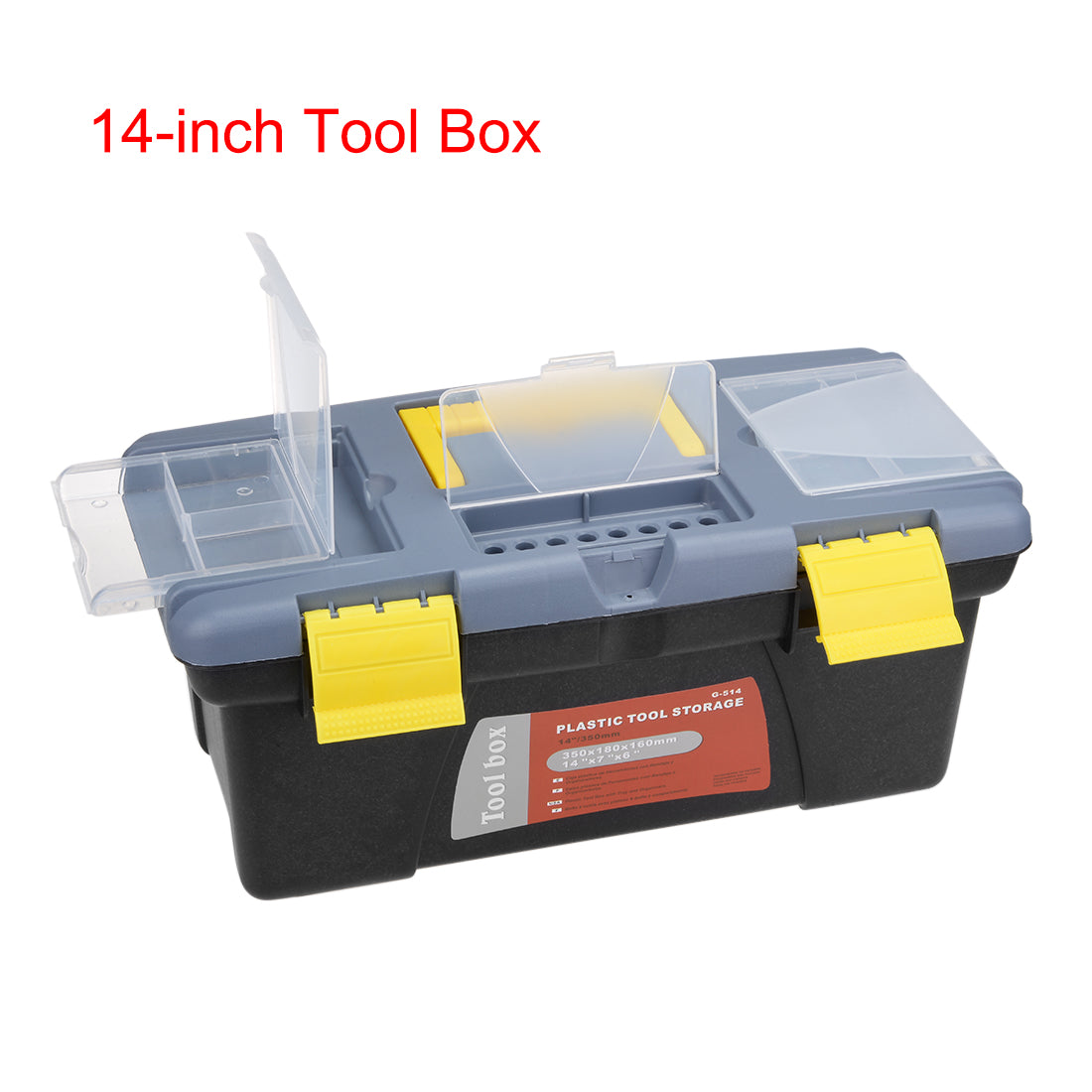 Harfington 14-inch Tool Box Plastic Tool Box with Tray and Organizers Includes Removable Three Small Parts Boxes