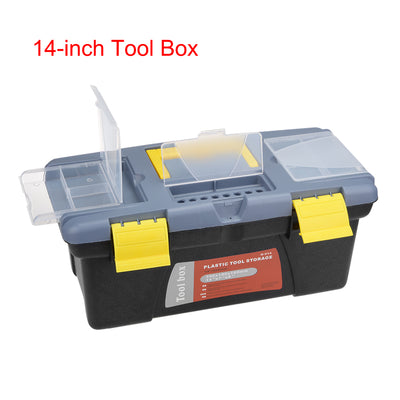 Harfington 14-inch Tool Box Plastic Tool Box with Tray and Organizers Includes Removable Three Small Parts Boxes