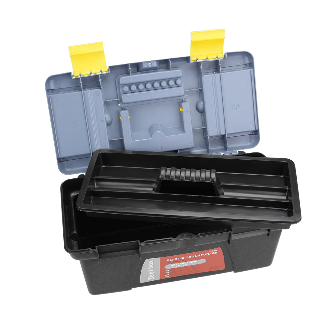 Harfington 14-inch Tool Box Plastic Tool Box with Tray and Organizers Includes Removable Three Small Parts Boxes