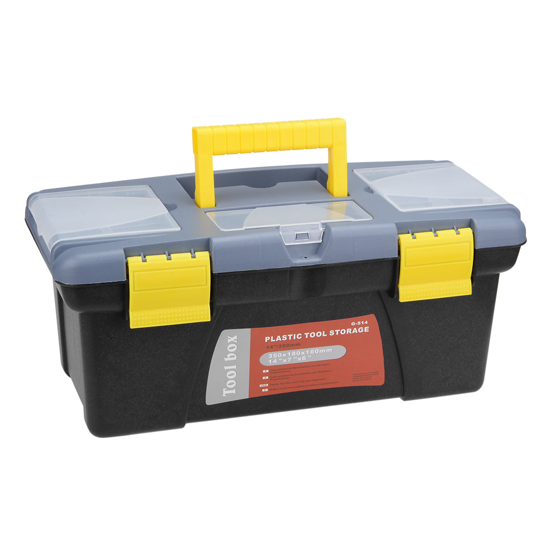Harfington 14-inch Tool Box Plastic Tool Box with Tray and Organizers Includes Removable Three Small Parts Boxes