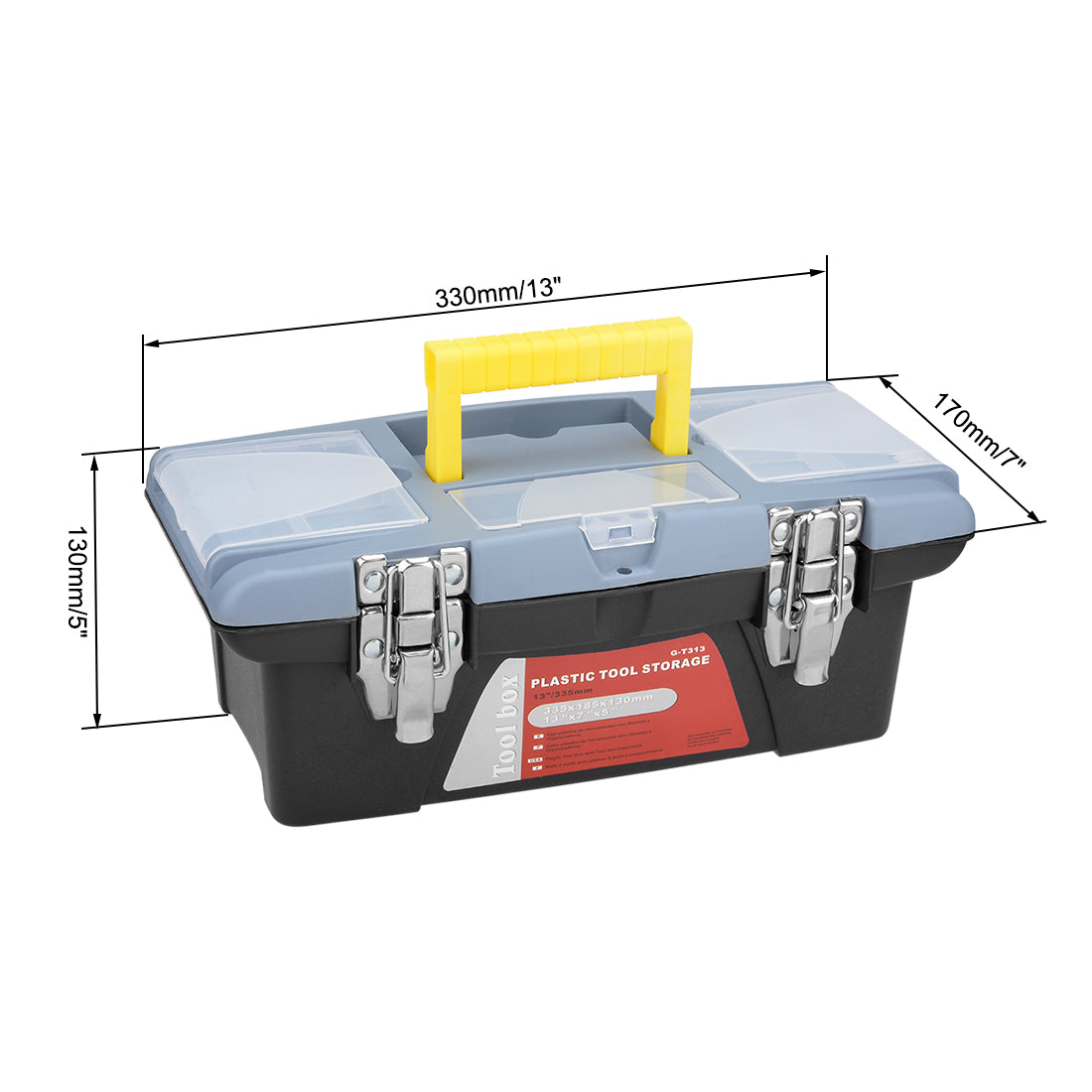 Harfington 13-inch Tool Box, Plastic Tool Box with Tray and Organizers Includes Removable 3 Small Parts Boxes