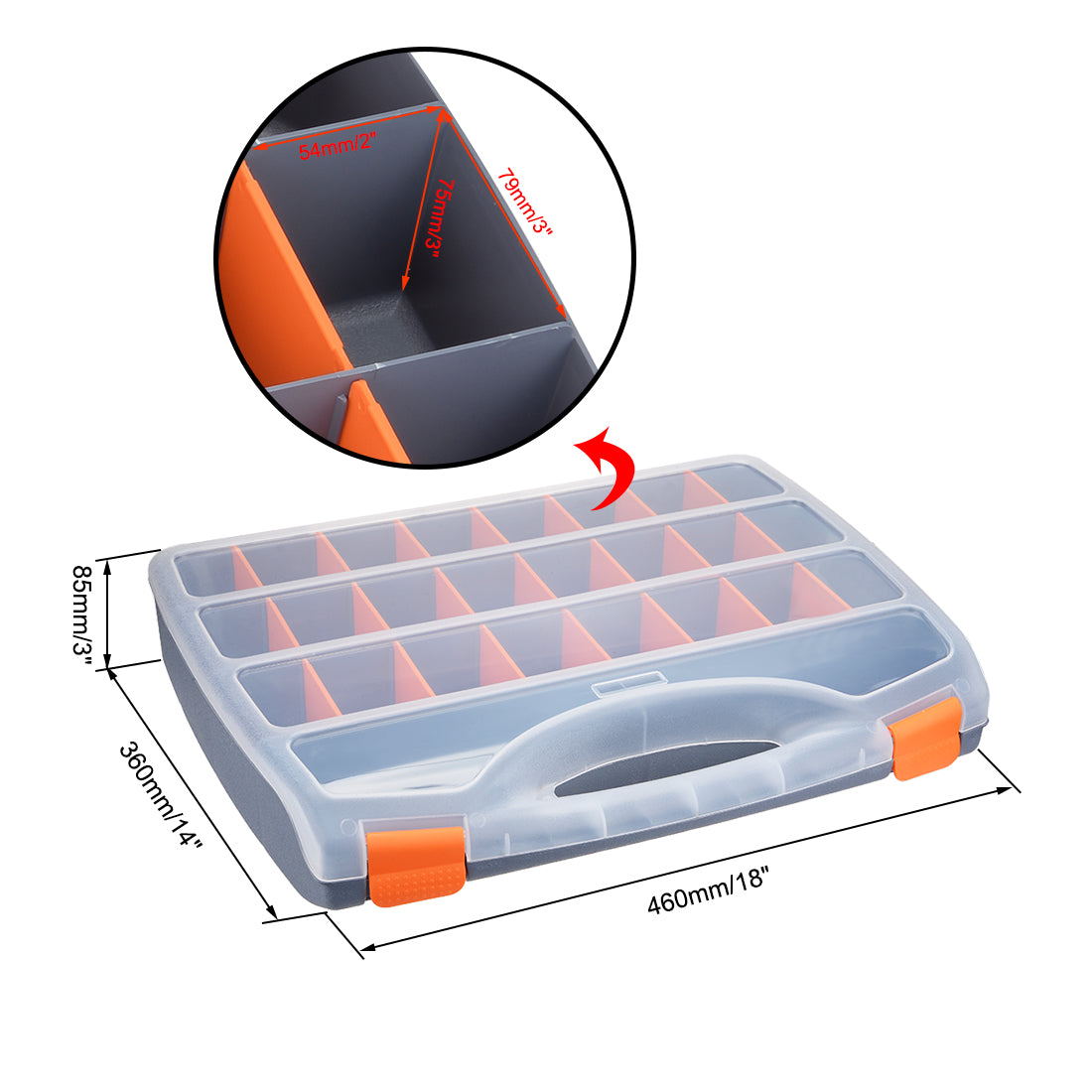 Harfington 18-inch Tool Box, Plastic Tool Box with Tray and Organizers Includes Removable 26 Small Parts Boxes