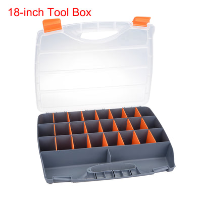 Harfington 18-inch Tool Box, Plastic Tool Box with Tray and Organizers Includes Removable 26 Small Parts Boxes