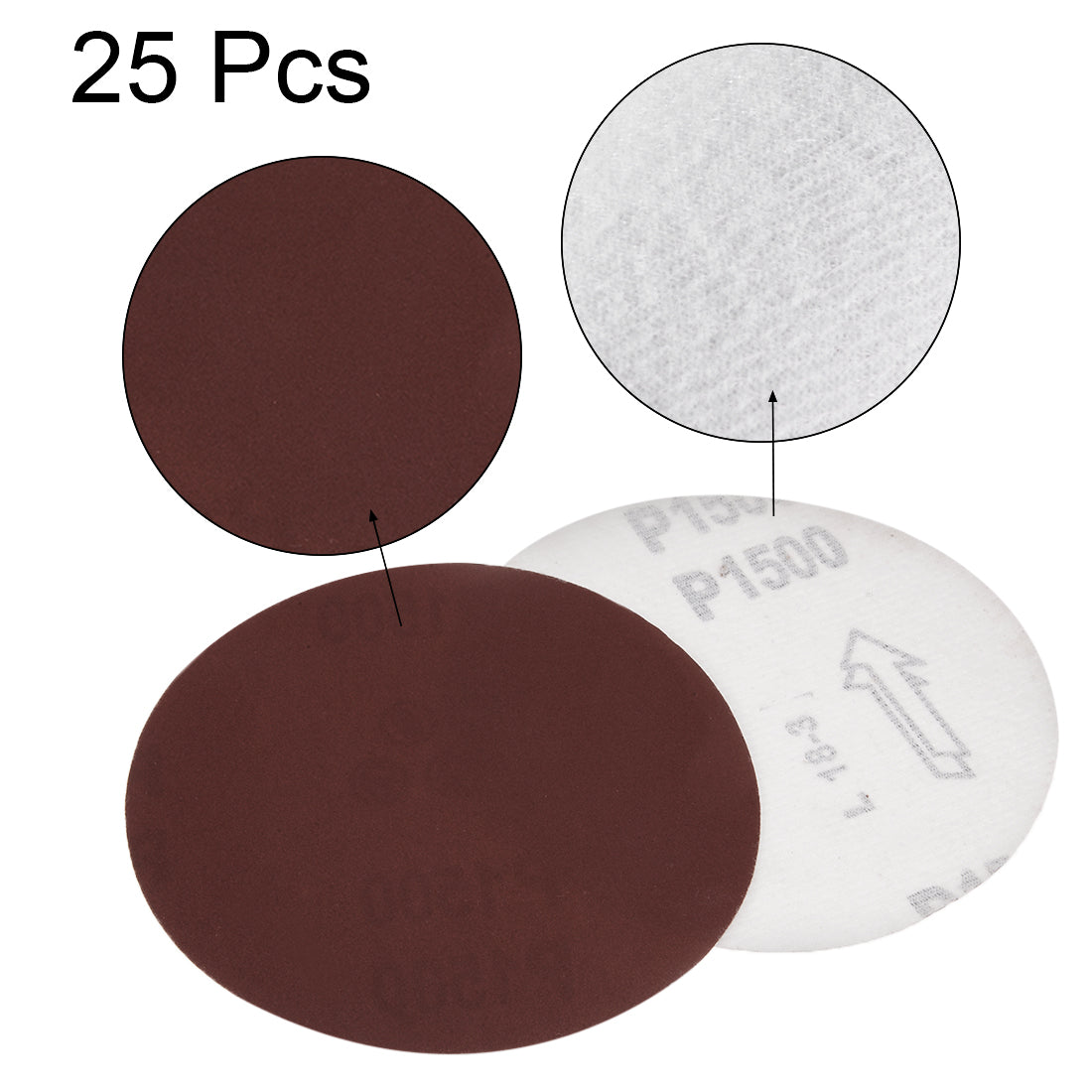 Harfington 5-Inch Sanding Disc 1500 Grits Aluminum Oxide Flocking Back Sandpapers for Sanders 25 Pcs