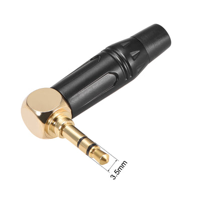 Harfington 3.5mm Stereo Male Jack Solder Connector 90 Degree AV TV Power Adapter Gold Plated Brass 2Pcs