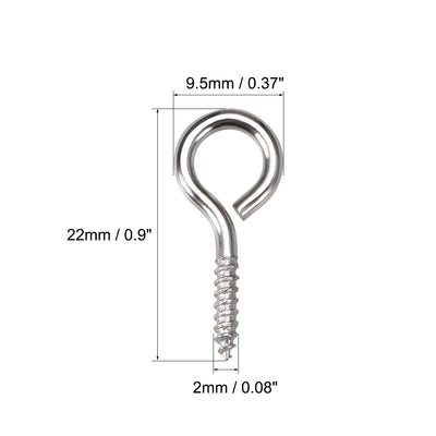 Harfington 0,9" kleine Schrauben-Ösenhaken, selbstschneidende Schrauben, Kohlenstoffstahl, einschraubbarer Aufhänger, Augenform, Ringhaken, Silber, 50 Stück