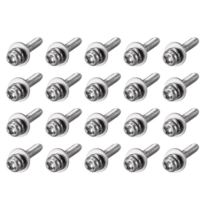 Harfington Stainless Steel Phillips Pan Head Machine Screws Bolts Combine with Spring Washer and Plain Washers 20pcs