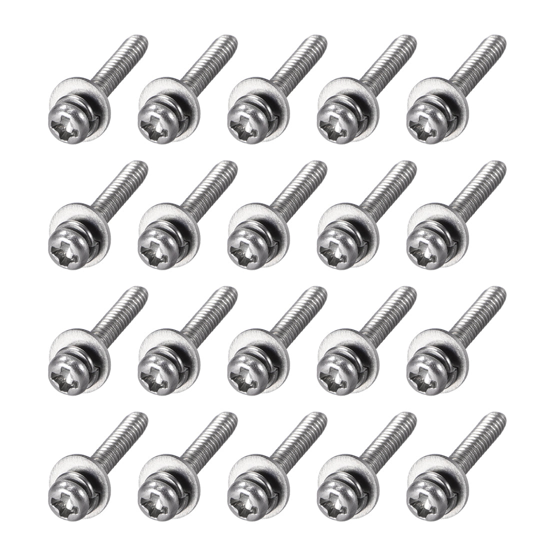 Harfington Stainless Steel Phillips Pan Head Machine Screws Bolts Combine with Spring Washer and Plain Washers 20pcs