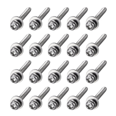 Harfington Stainless Steel Phillips Pan Head Machine Screws Bolts Combine with Spring Washer and Plain Washers 20pcs