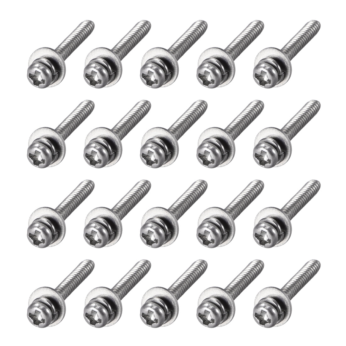 Harfington Stainless Steel Phillips Pan Head Machine Screws Bolts Combine with Spring Washer and Plain Washers 20pcs