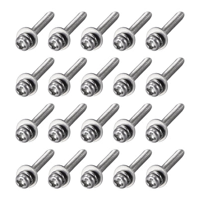 Harfington Stainless Steel Phillips Pan Head Machine Screws Bolts Combine with Spring Washer and Plain Washers 20pcs
