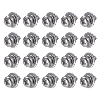 Harfington Stainless Steel Phillips Pan Head Machine Screws Bolts Combine with Spring Washer and Plain Washers 20pcs