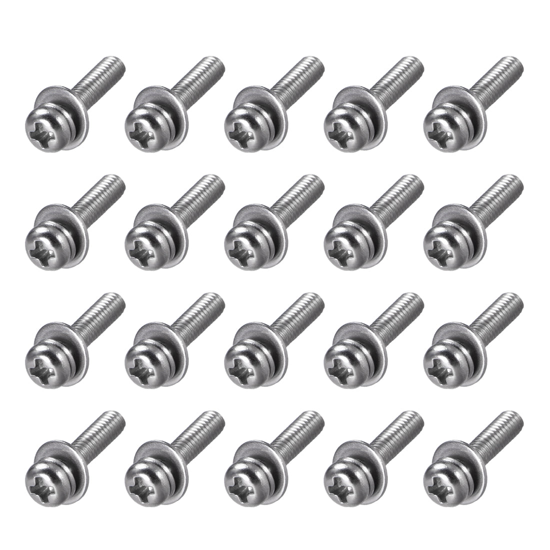 Harfington Stainless Steel Phillips Pan Head Machine Screws Bolts Combine with Spring Washer and Plain Washers 20pcs