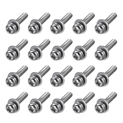 Harfington Stainless Steel Phillips Pan Head Machine Screws Bolts Combine with Spring Washer and Plain Washers 20pcs