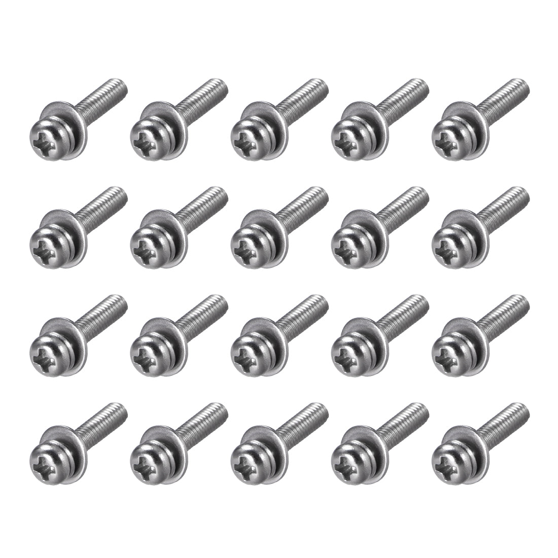 Harfington Stainless Steel Phillips Pan Head Machine Screws Bolts Combine with Spring Washer and Plain Washers 20pcs
