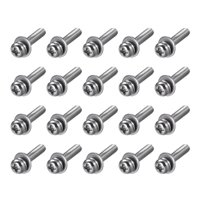 Harfington Stainless Steel Phillips Pan Head Machine Screws Bolts Combine with Spring Washer and Plain Washers 20pcs