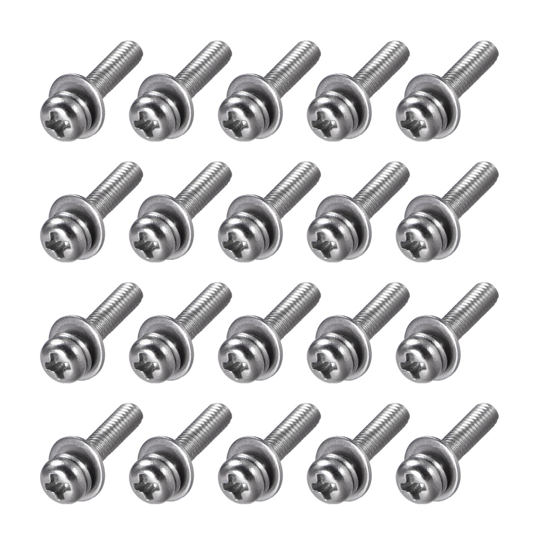 Harfington Stainless Steel Phillips Pan Head Machine Screws Bolts Combine with Spring Washer and Plain Washers 20pcs