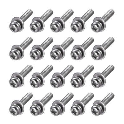 Harfington Stainless Steel Phillips Pan Head Machine Screws Bolts Combine with Spring Washer and Plain Washers 20pcs
