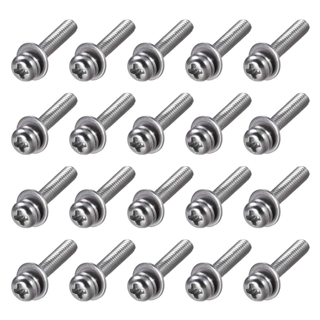 Harfington Stainless Steel Phillips Pan Head Machine Screws Bolts Combine with Spring Washer and Plain Washers 20pcs