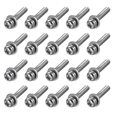 Harfington Stainless Steel Phillips Pan Head Machine Screws Bolts Combine with Spring Washer and Plain Washers 20pcs