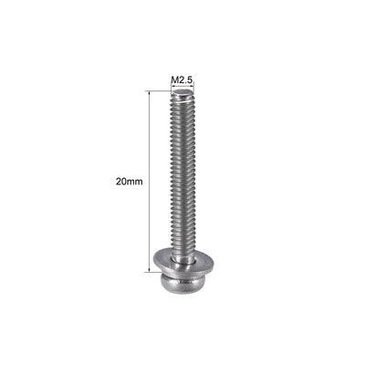 Harfington Stainless Steel Phillips Pan Head Machine Screws Bolts Combine with Spring Washer and Plain Washers 20pcs