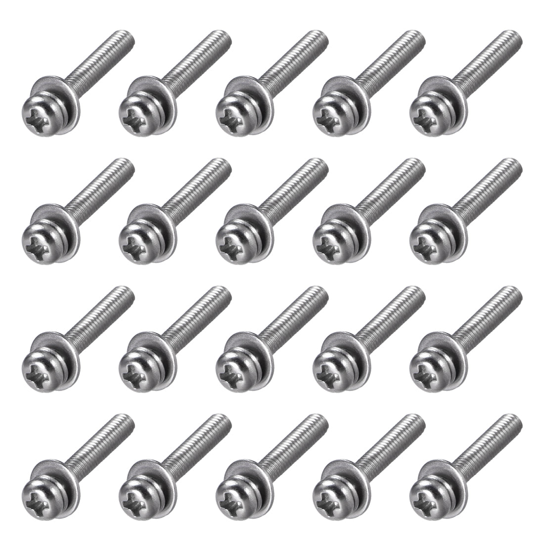 Harfington Stainless Steel Phillips Pan Head Machine Screws Bolts Combine with Spring Washer and Plain Washers 20pcs