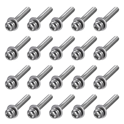 Harfington Stainless Steel Phillips Pan Head Machine Screws Bolts Combine with Spring Washer and Plain Washers 20pcs
