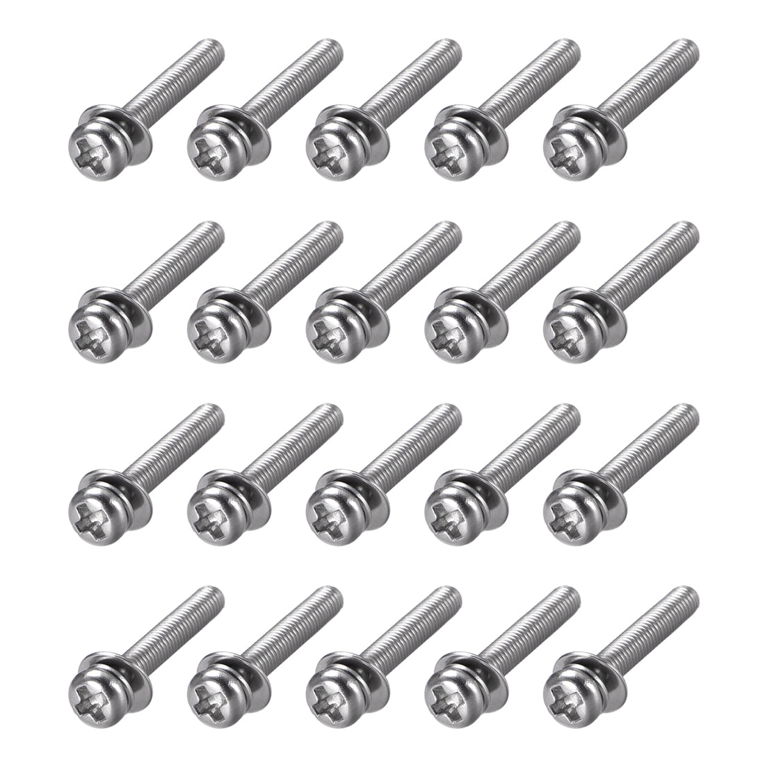Harfington Phillips Pan Head Screws Bolts Combine w Spring Washer and Plain Washers 20pcs