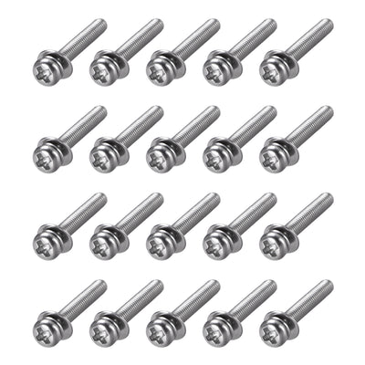 Harfington Phillips Pan Head Screws Bolts Combine w Spring Washer and Plain Washers 20pcs