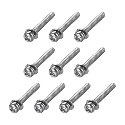 Harfington Phillips Pan Head Machine Screws Bolts Combine with Spring Washer and Plain Washers 10pcs