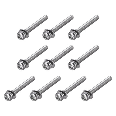 Harfington Phillips Pan Head Machine Screws Bolts Combine with Spring Washer and Plain Washers 10pcs