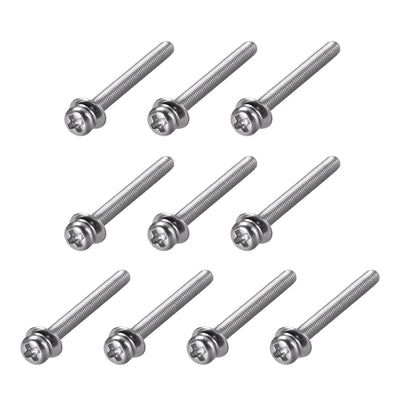 Harfington Phillips Pan Head Machine Screws Bolts Combine with Spring Washer and Plain Washers 10pcs