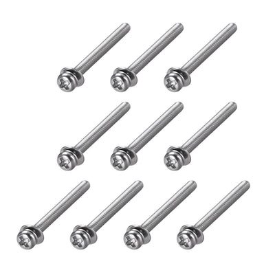 Harfington Phillips Pan Head Machine Screws Bolts Combine with Spring Washer and Plain Washers 10pcs